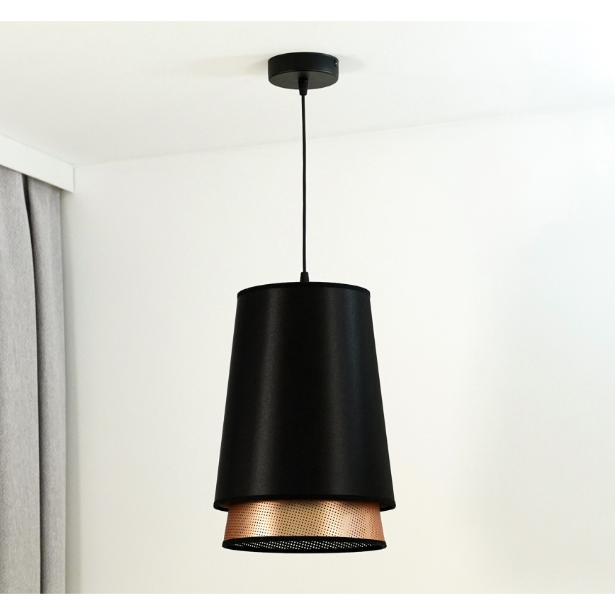 Duolla - Luster na sajli BELL SHINY 1xE27/15W/230V pr. 25 cm crna/bakrena