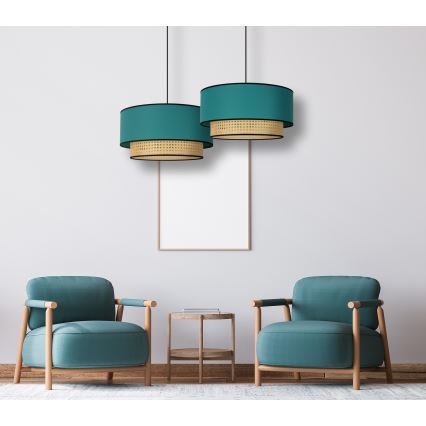 Duolla - Luster na sajli BOHO 1xE27/15W/230V pr. 45 cm tirkizna/ratan