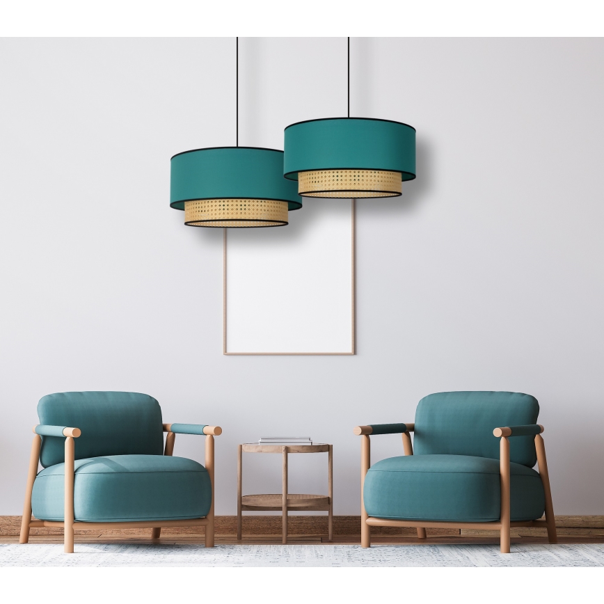 Duolla - Luster na sajli BOHO 1xE27/15W/230V pr. 45 cm tirkizna/ratan