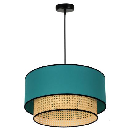 Duolla - Luster na sajli BOHO 1xE27/15W/230V pr. 45 cm tirkizna/ratan