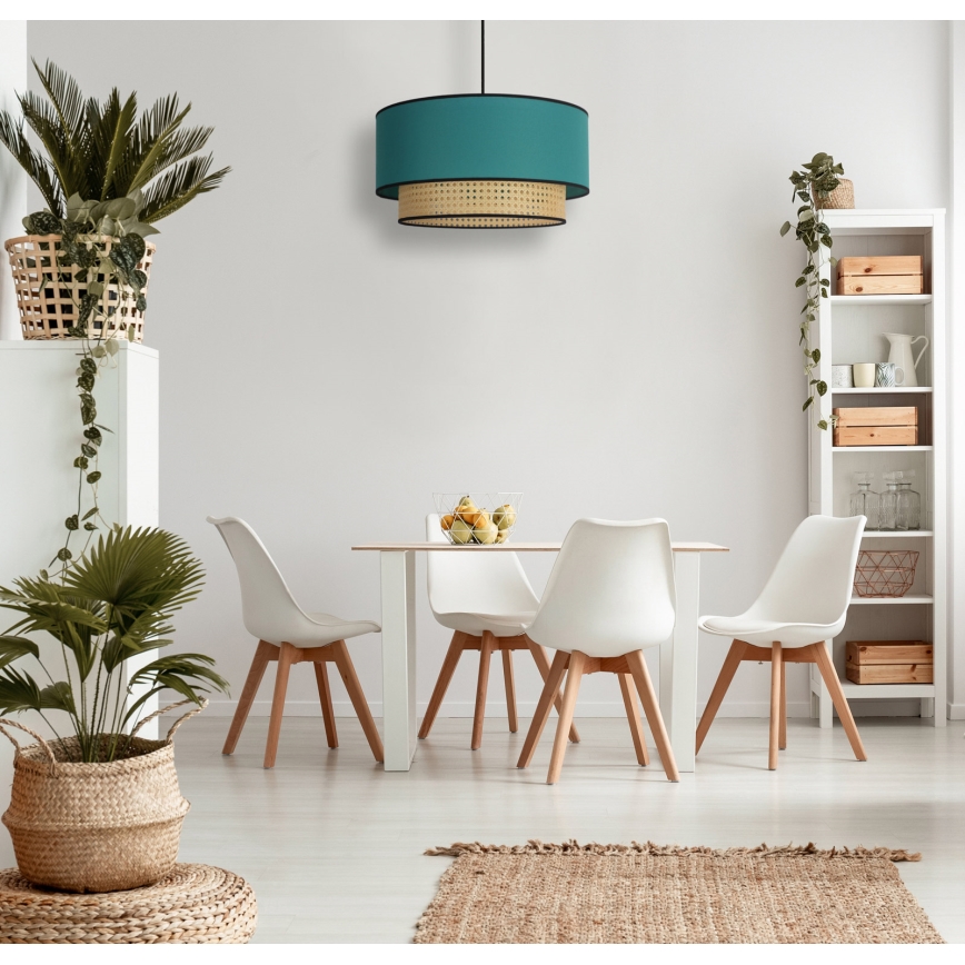 Duolla - Luster na sajli BOHO 1xE27/15W/230V pr. 45 cm tirkizna/ratan