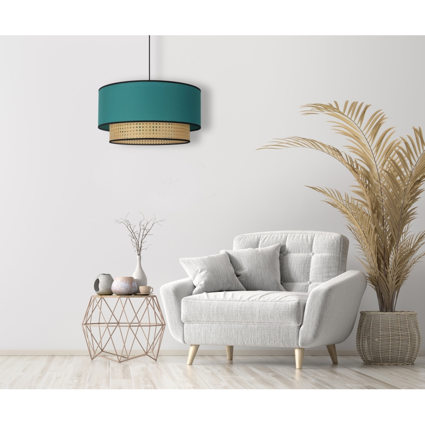 Duolla - Luster na sajli BOHO 1xE27/15W/230V pr. 45 cm tirkizna/ratan