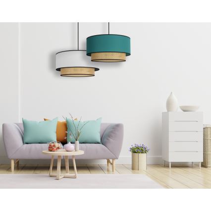 Duolla - Luster na sajli BOHO 1xE27/15W/230V pr. 45 cm tirkizna/ratan