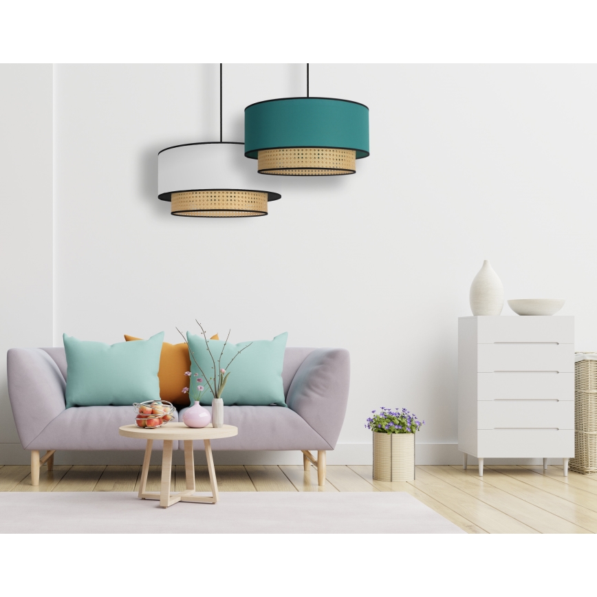 Duolla - Luster na sajli BOHO 1xE27/15W/230V pr. 45 cm tirkizna/ratan