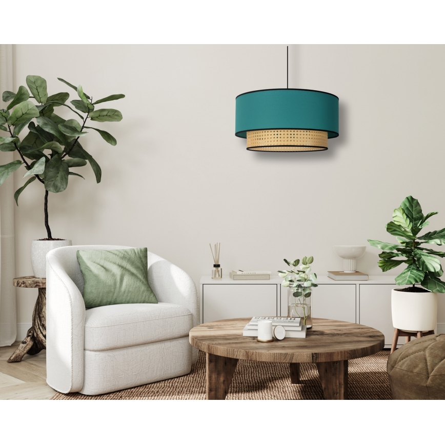 Duolla - Luster na sajli BOHO 1xE27/15W/230V pr. 45 cm tirkizna/ratan