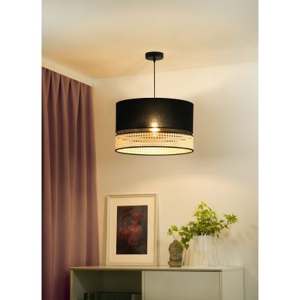 Duolla - Luster na sajli DOUBLE RATTAN 1xE27/15W/230V pr. 40 cm crna/bež