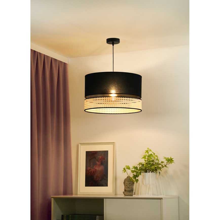 Duolla - Luster na sajli DOUBLE RATTAN 1xE27/15W/230V pr. 40 cm crna/bež