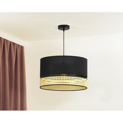 Duolla - Luster na sajli DOUBLE RATTAN 1xE27/15W/230V pr. 40 cm crna/bež