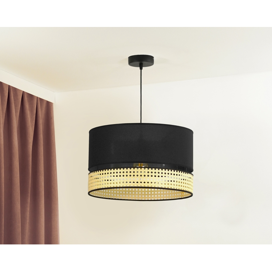 Duolla - Luster na sajli DOUBLE RATTAN 1xE27/15W/230V pr. 40 cm crna/bež