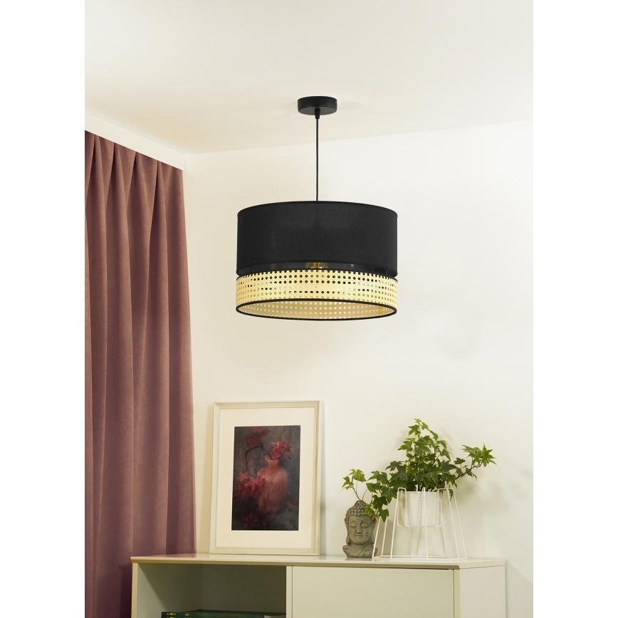 Duolla - Luster na sajli DOUBLE RATTAN 1xE27/15W/230V pr. 40 cm crna/bež