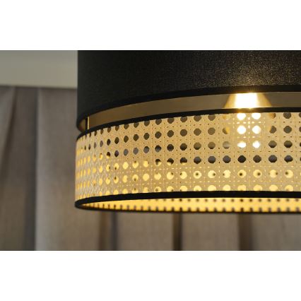 Duolla - Luster na sajli DOUBLE RATTAN 1xE27/15W/230V pr. 40 cm crna/bež