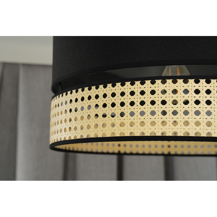 Duolla - Luster na sajli DOUBLE RATTAN 1xE27/15W/230V pr. 40 cm crna/bež