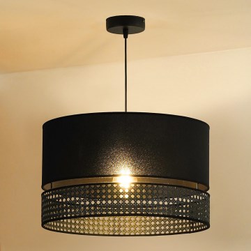 Duolla - Luster na sajli DOUBLE RATTAN 1xE27/15W/230V pr. 40 cm crna