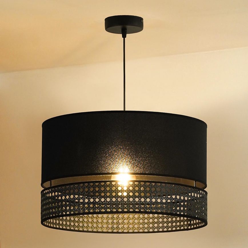 Duolla - Luster na sajli DOUBLE RATTAN 1xE27/15W/230V pr. 40 cm crna