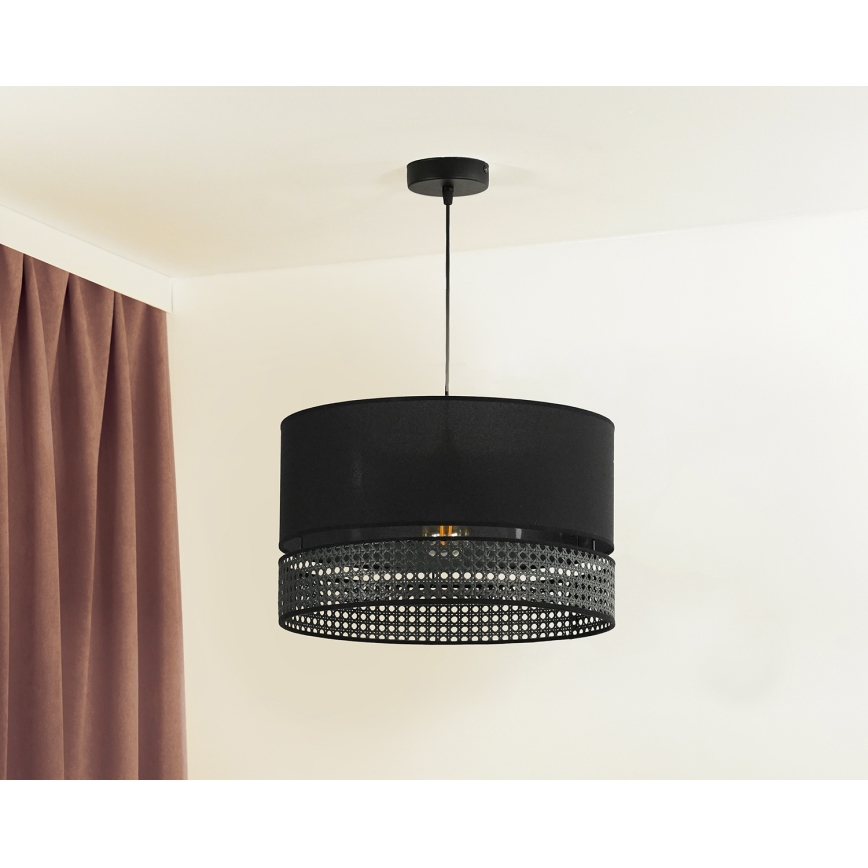 Duolla - Luster na sajli DOUBLE RATTAN 1xE27/15W/230V pr. 40 cm crna