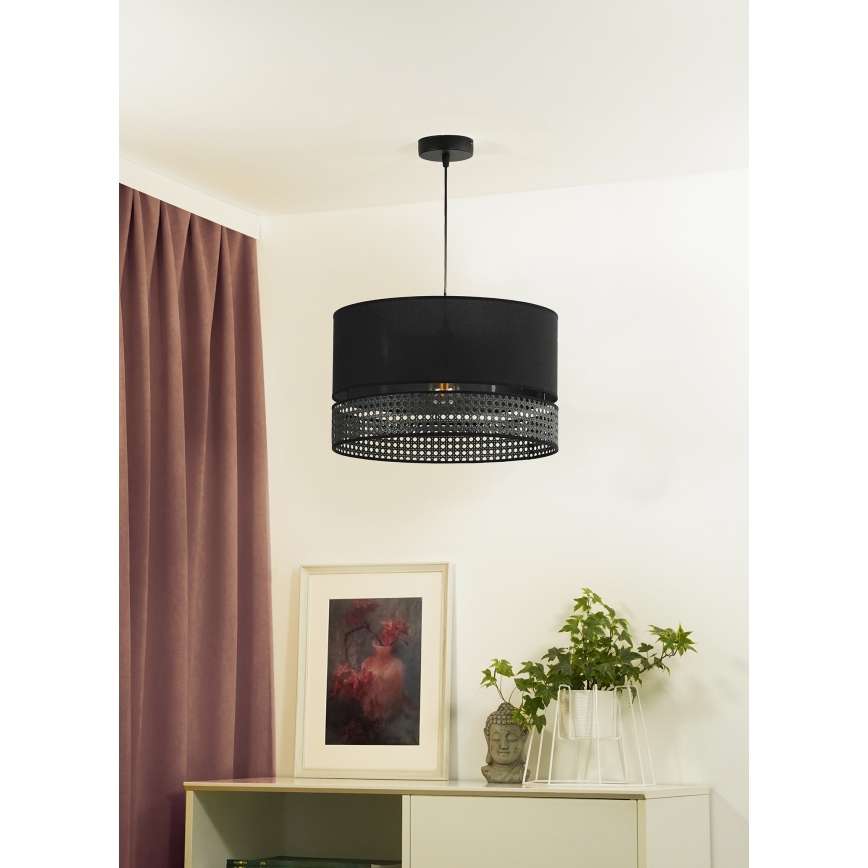 Duolla - Luster na sajli DOUBLE RATTAN 1xE27/15W/230V pr. 40 cm crna