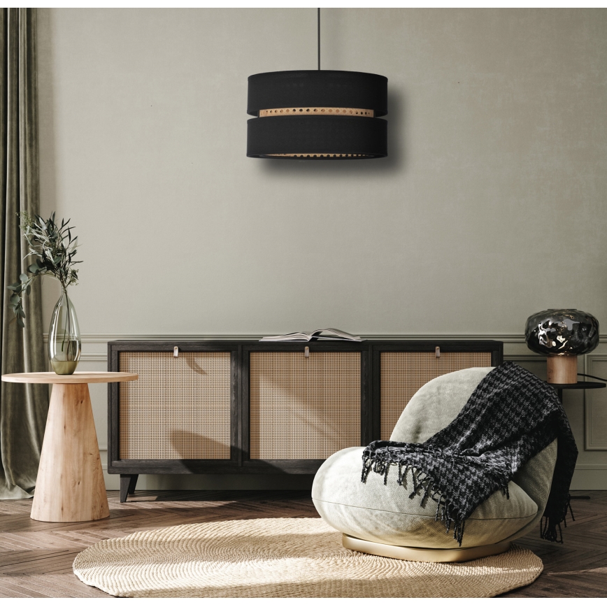 Duolla - Luster na sajli DUO 1xE27/15W/230V pr. 40 cm crna/ratan
