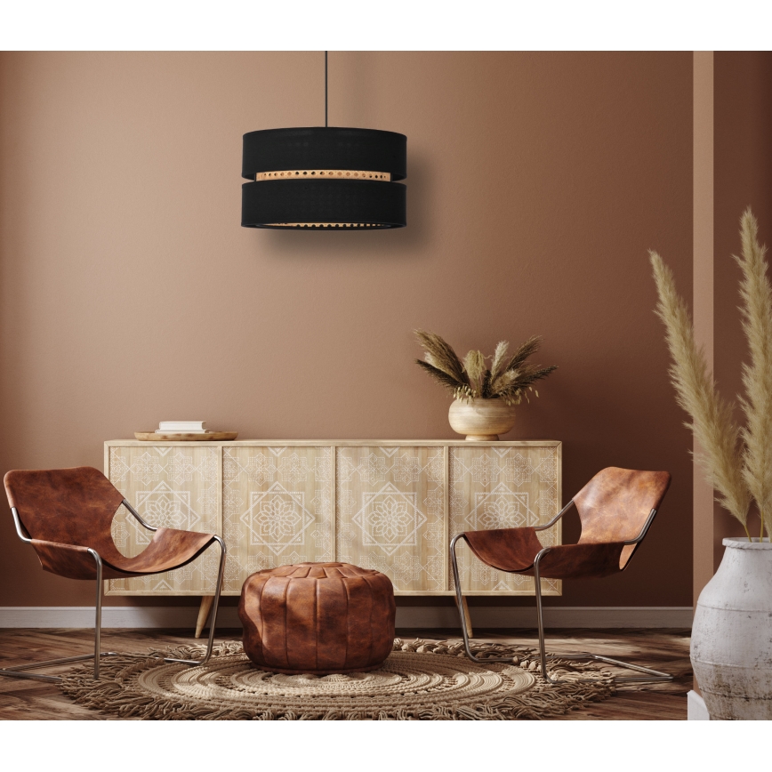 Duolla - Luster na sajli DUO 1xE27/15W/230V pr. 40 cm crna/ratan