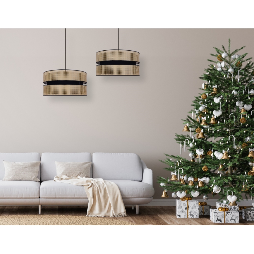Duolla - Luster na sajli DUO 1xE27/15W/230V pr. 40 cm ratan/crna
