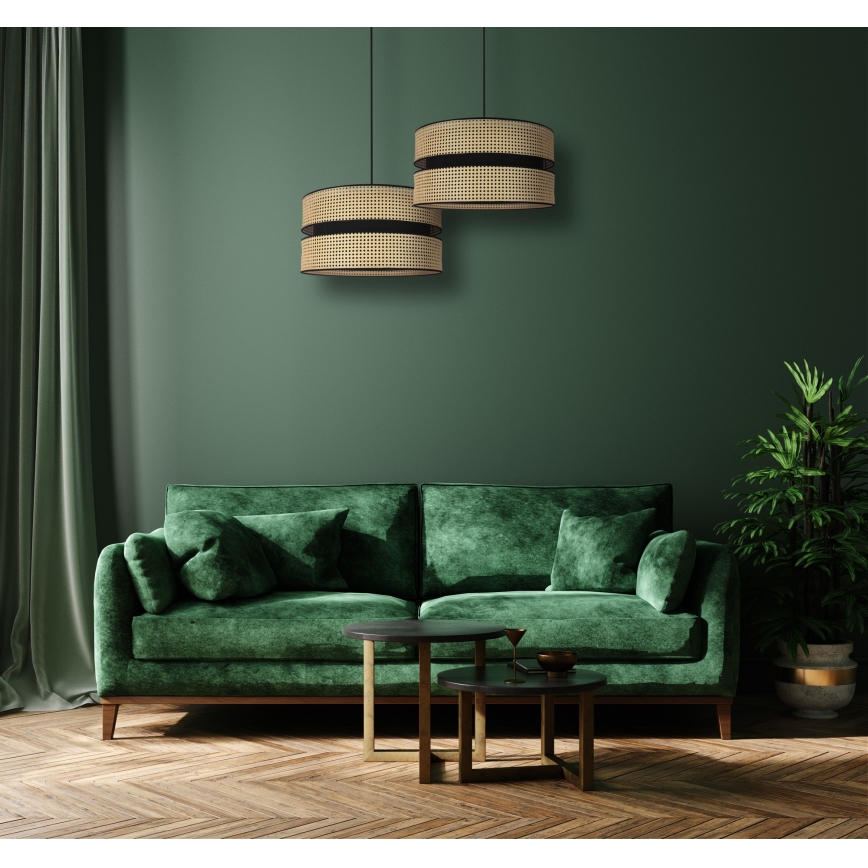 Duolla - Luster na sajli DUO 1xE27/15W/230V pr. 40 cm ratan/crna