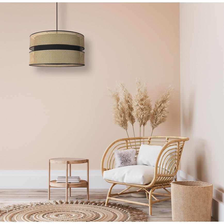 Duolla - Luster na sajli DUO 1xE27/15W/230V pr. 40 cm ratan/crna