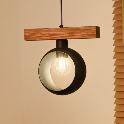 Duolla - Luster na sajli IRONLINE 1xE27/15W/230V bor/hrast/crna