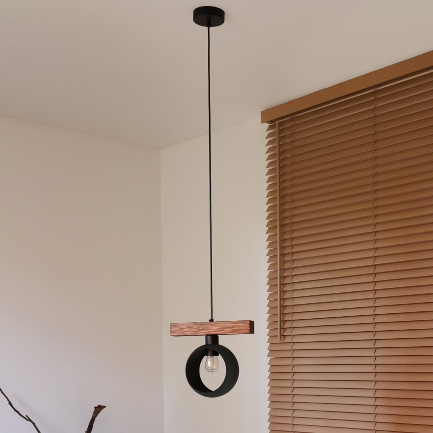 Duolla - Luster na sajli IRONLINE 1xE27/15W/230V bor/hrast/crna
