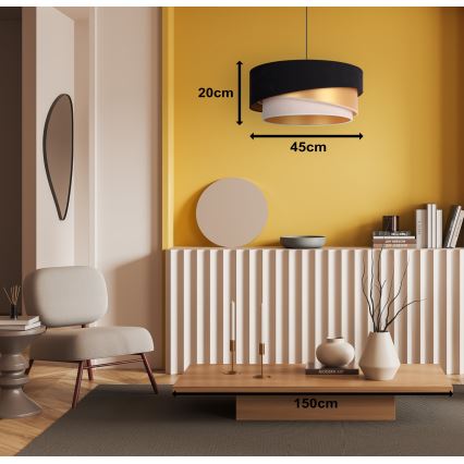 Duolla - Luster na sajli KOBO 1xE27/15W/230V pr. 45 cm crna/zlatna/krem