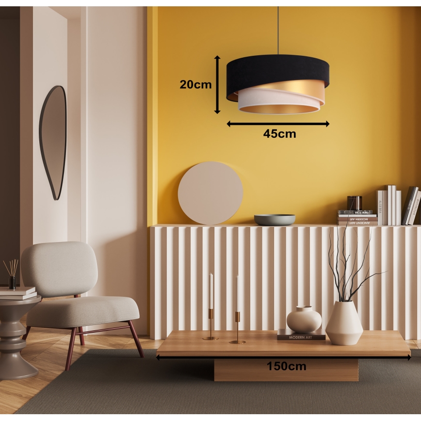 Duolla - Luster na sajli KOBO 1xE27/15W/230V pr. 45 cm crna/zlatna/krem