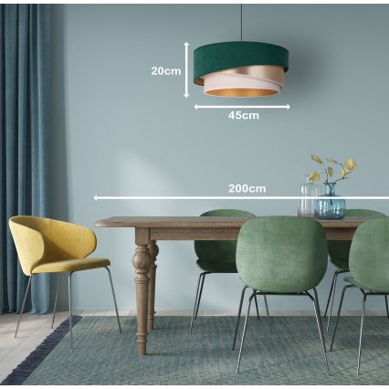 Duolla - Luster na sajli KOBO 1xE27/15W/230V pr. 45 cm zelena/ružičasto zlatna/krem