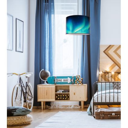 Duolla - Luster na sajli PRINT L 1xE27/40W/230V pr. 45 cm crna/tirkizna