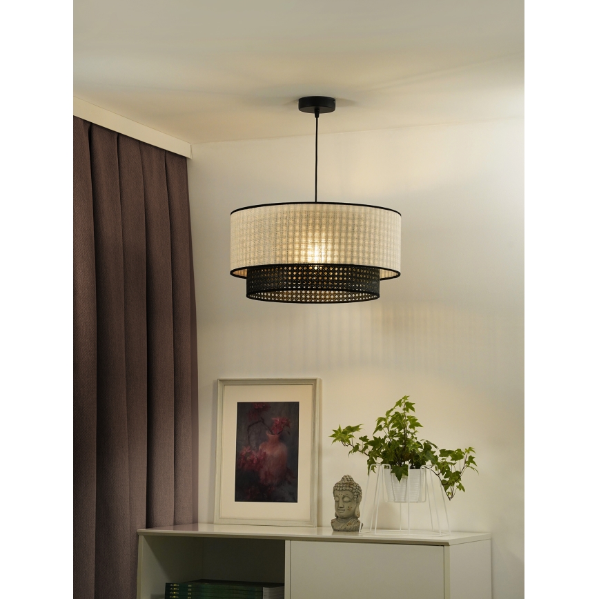 Duolla - Luster na sajli RATTAN YUTE 1xE27/15W/230V pr. 45 cm krem/crna