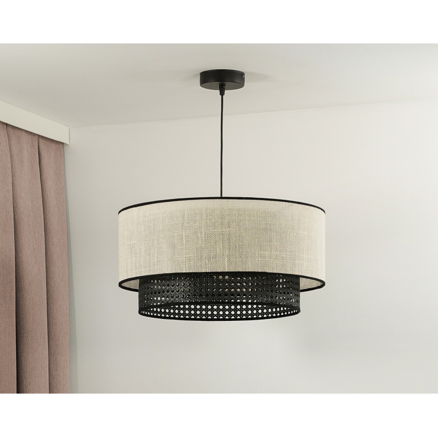 Duolla - Luster na sajli RATTAN YUTE 1xE27/15W/230V pr. 45 cm krem/crna