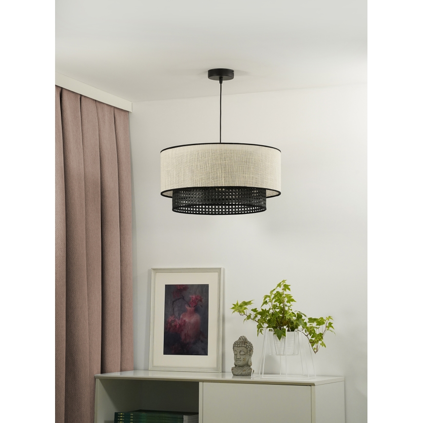 Duolla - Luster na sajli RATTAN YUTE 1xE27/15W/230V pr. 45 cm krem/crna