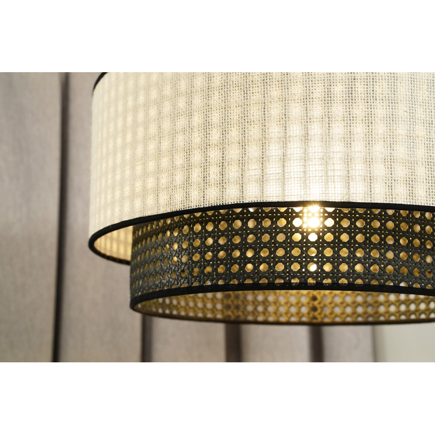 Duolla - Luster na sajli RATTAN YUTE 1xE27/15W/230V pr. 45 cm krem/crna