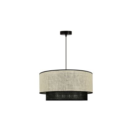 Duolla - Luster na sajli RATTAN YUTE 1xE27/15W/230V pr. 45 cm krem/crna