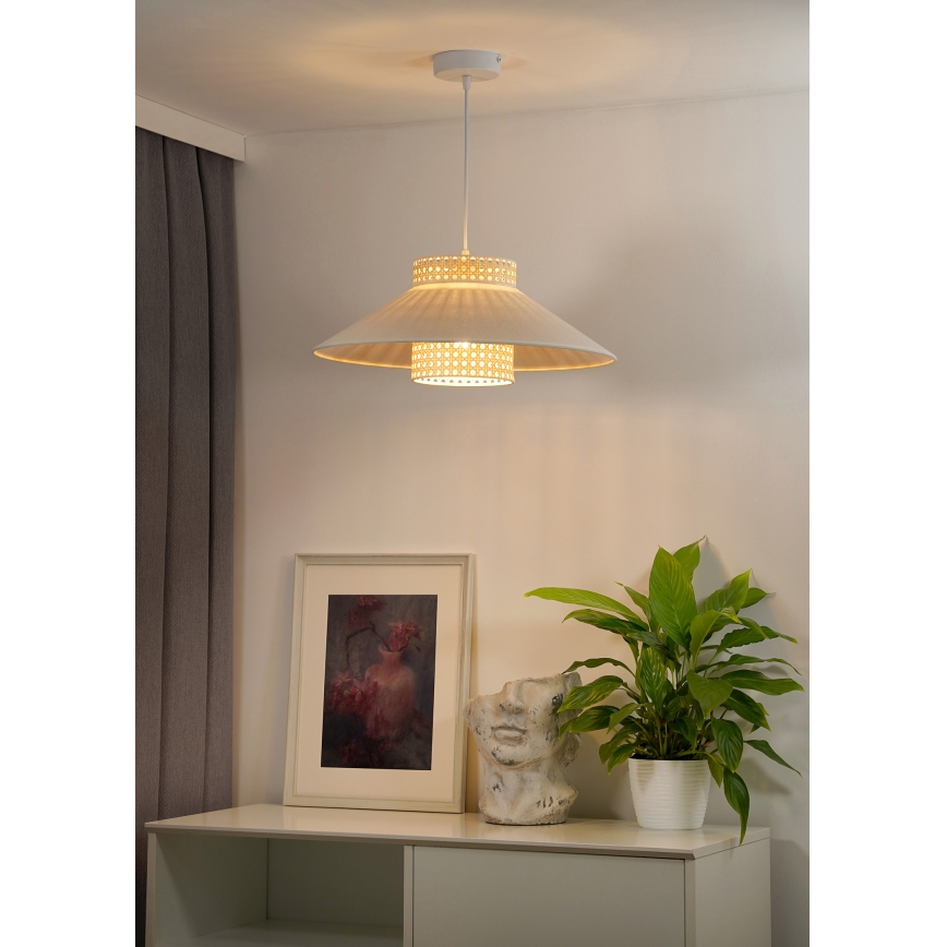 Duolla - Luster na sajli RIO RATTAN 1xE27/15W/230V pr. 45 cm bež/ratan