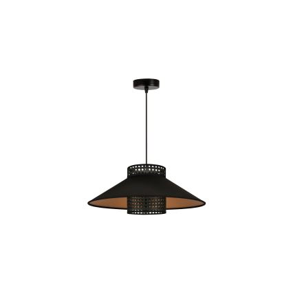 Duolla - Luster na sajli RIO RATTAN 1xE27/15W/230V pr. 45 cm crna/zlatna