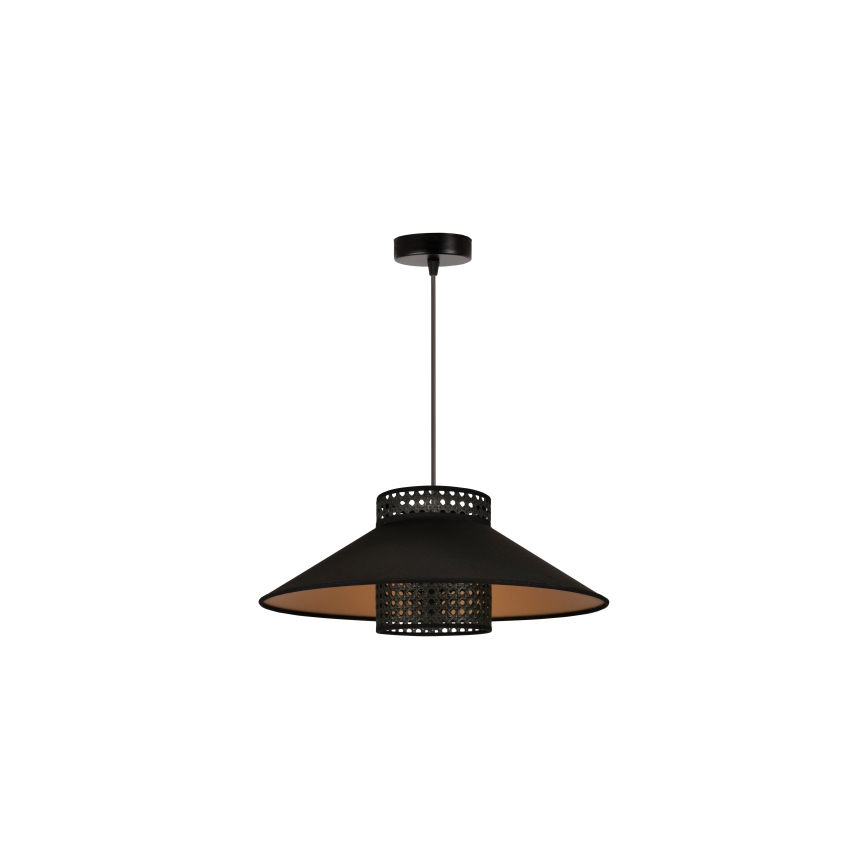 Duolla - Luster na sajli RIO RATTAN 1xE27/15W/230V pr. 45 cm crna/zlatna