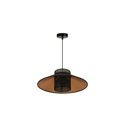 Duolla - Luster na sajli RIO RATTAN 1xE27/15W/230V pr. 45 cm crna/zlatna