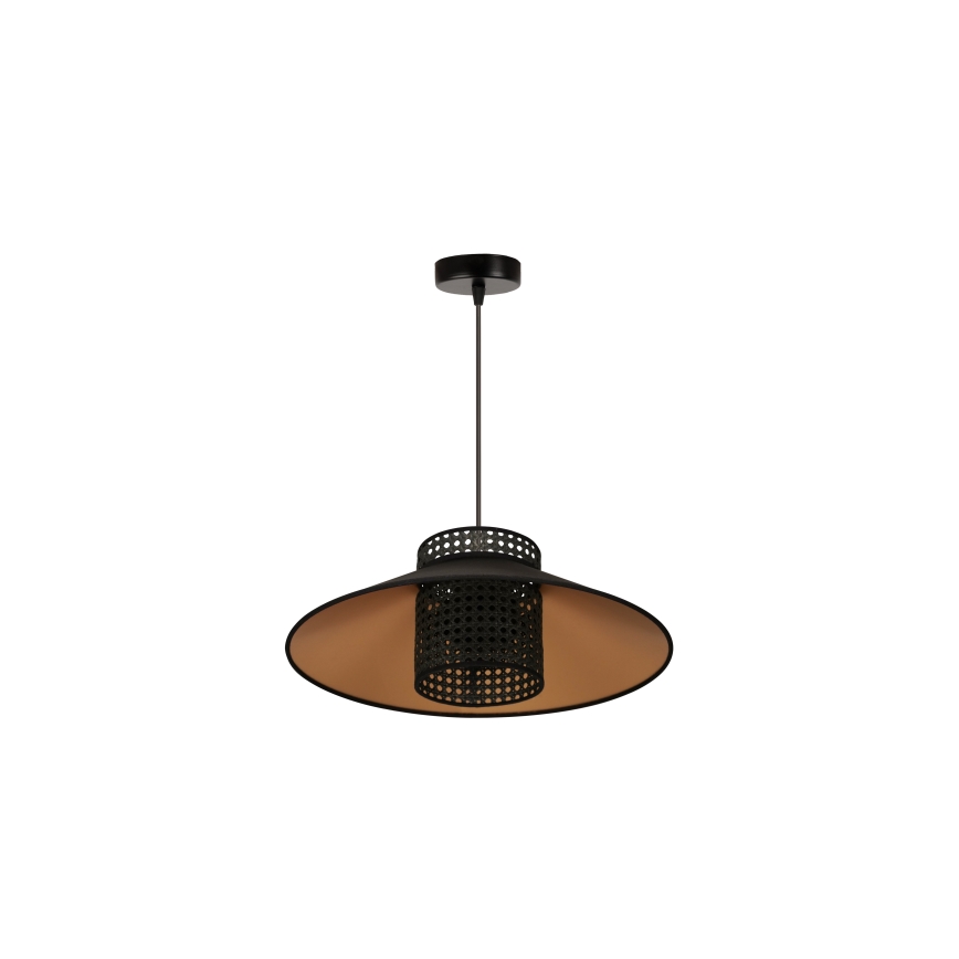 Duolla - Luster na sajli RIO RATTAN 1xE27/15W/230V pr. 45 cm crna/zlatna