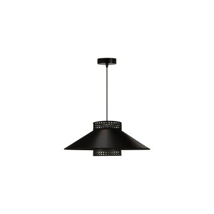 Duolla - Luster na sajli RIO RATTAN 1xE27/15W/230V pr. 45 cm crna/zlatna