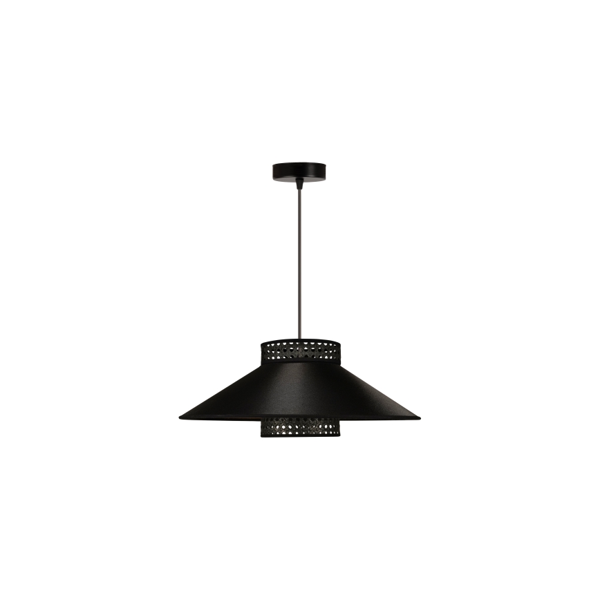 Duolla - Luster na sajli RIO RATTAN 1xE27/15W/230V pr. 45 cm crna/zlatna