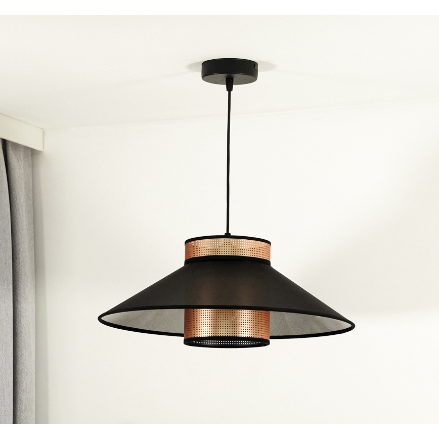 Duolla - Luster na sajli RIO SHINY 1xE27/15W/230V pr. 45 cm crna/bakrena