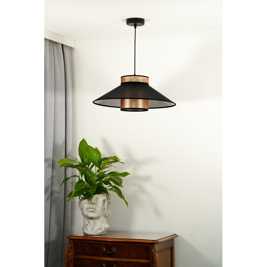 Duolla - Luster na sajli RIO SHINY 1xE27/15W/230V pr. 45 cm crna/bakrena
