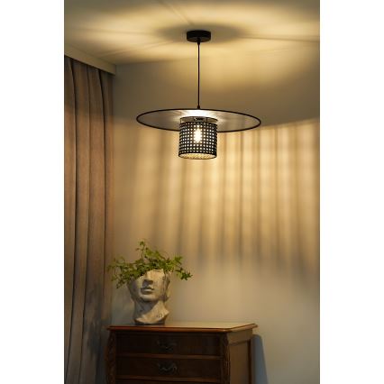 Duolla - Luster na sajli TOKYO RATTAN 1xE27/15W/230V pr. 50 cm crna/srebrna