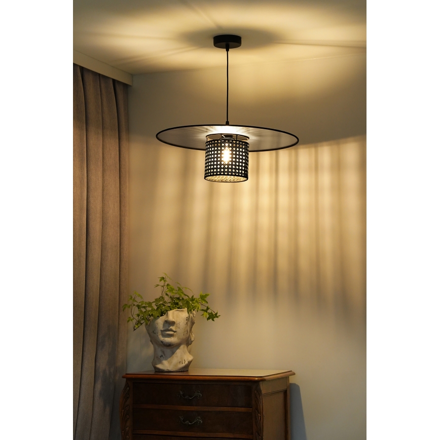 Duolla - Luster na sajli TOKYO RATTAN 1xE27/15W/230V pr. 50 cm crna/srebrna