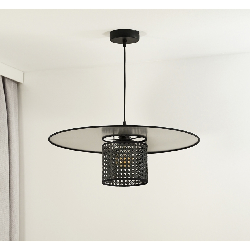Duolla - Luster na sajli TOKYO RATTAN 1xE27/15W/230V pr. 50 cm crna/srebrna