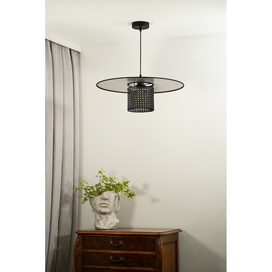 Duolla - Luster na sajli TOKYO RATTAN 1xE27/15W/230V pr. 50 cm crna/srebrna