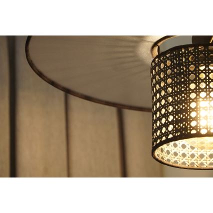 Duolla - Luster na sajli TOKYO RATTAN 1xE27/15W/230V pr. 50 cm crna/srebrna